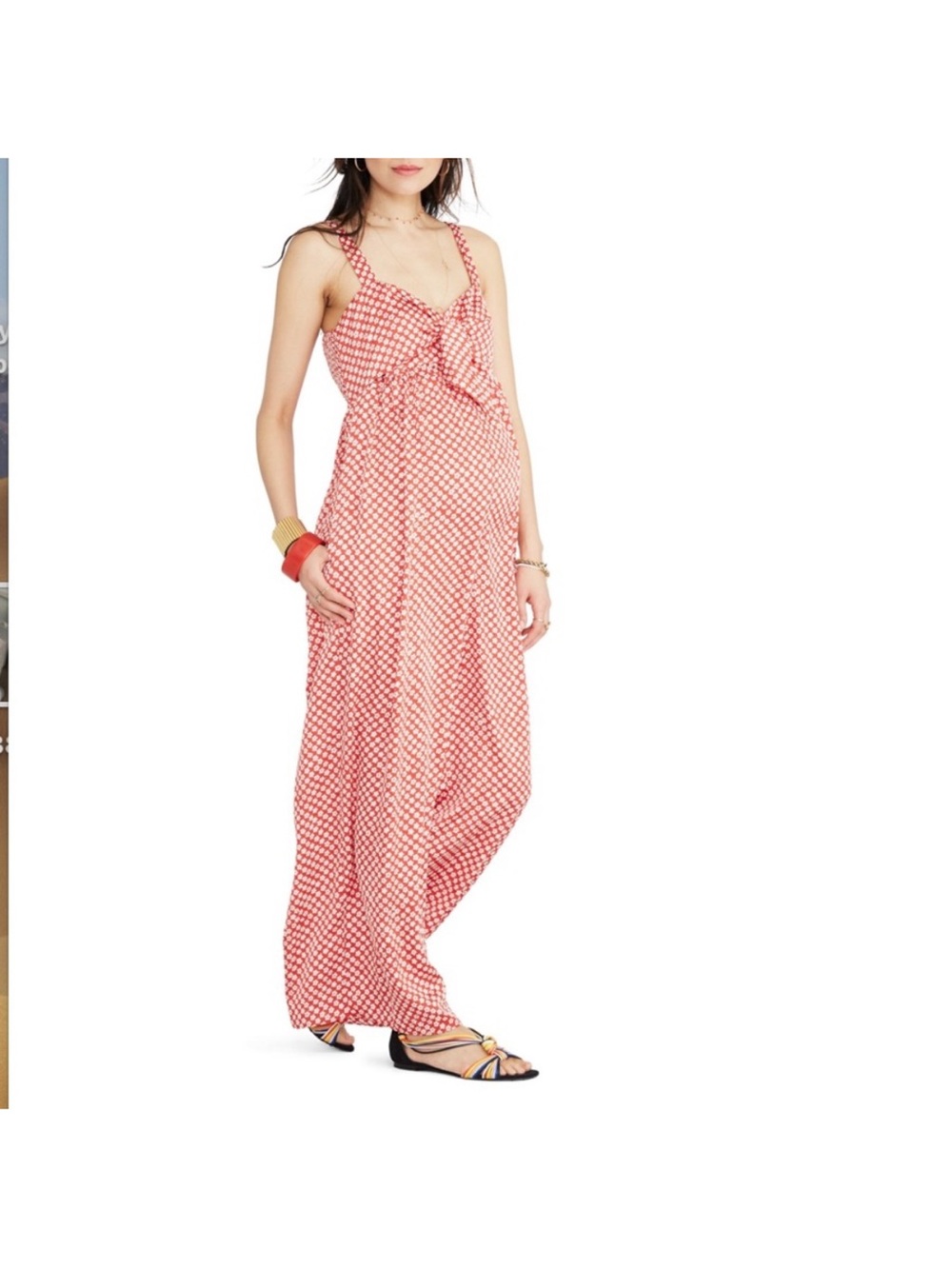 Hatch Scarlet maternity jumpsuit with red daisy print